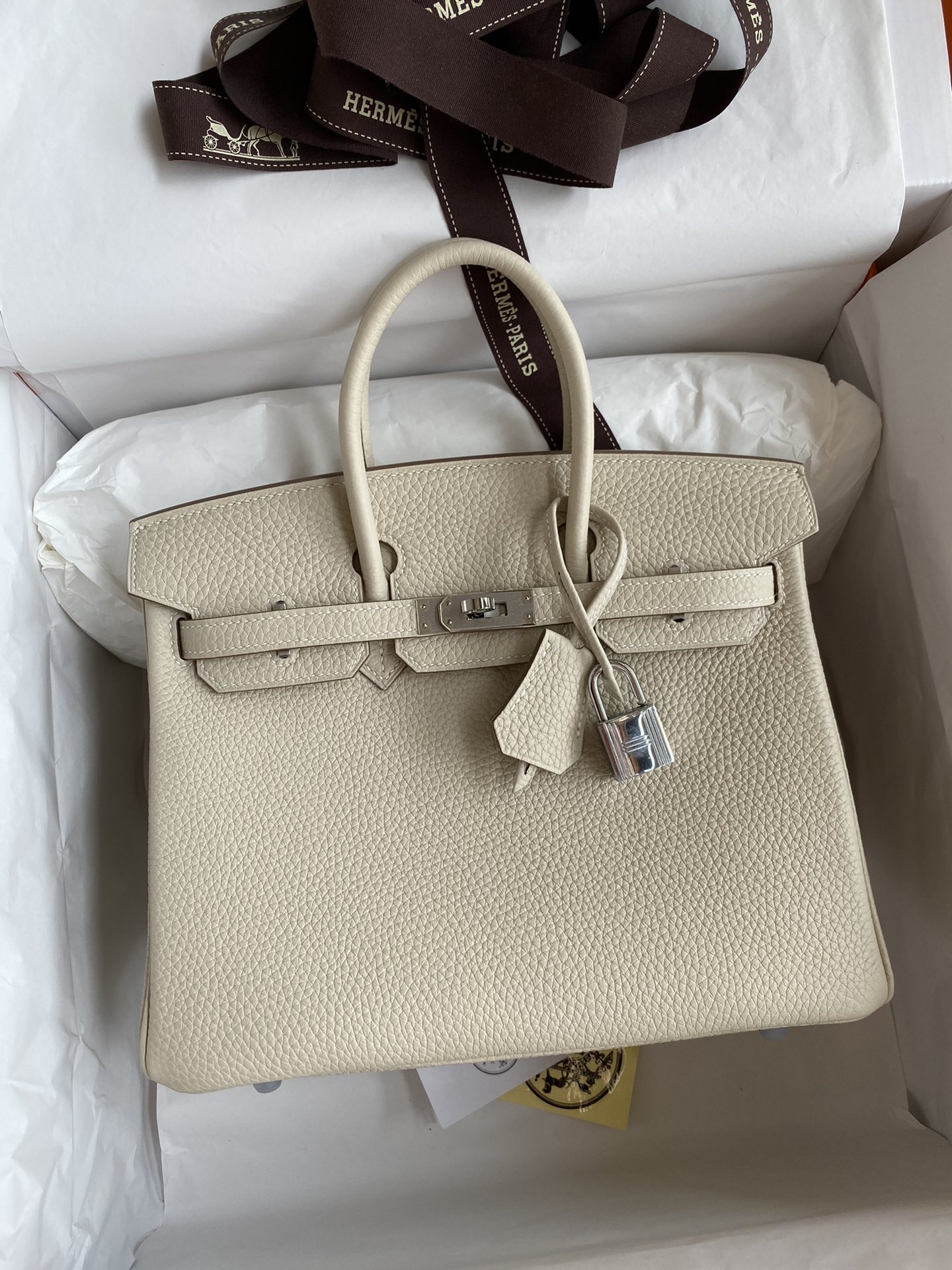 Hermes Birkin 25CM Togo Leather Handbag Craie